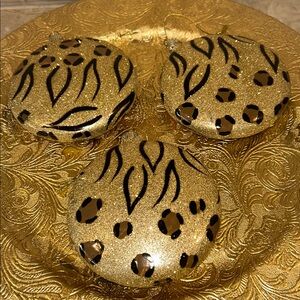 NWT Pier 1 Imports Set of 3 Metallic Gold Leopard Print Ornaments